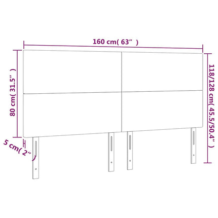 sengegavl med LED-lys 160x5x118/128 cm fløjl mørkeblå