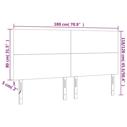 sengegavl med LED-lys 180x5x118/128 cm fløjl lysegrå