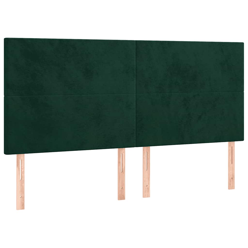 sengegavl med LED-lys 180x5x118/128 cm fløjl mørkegrøn