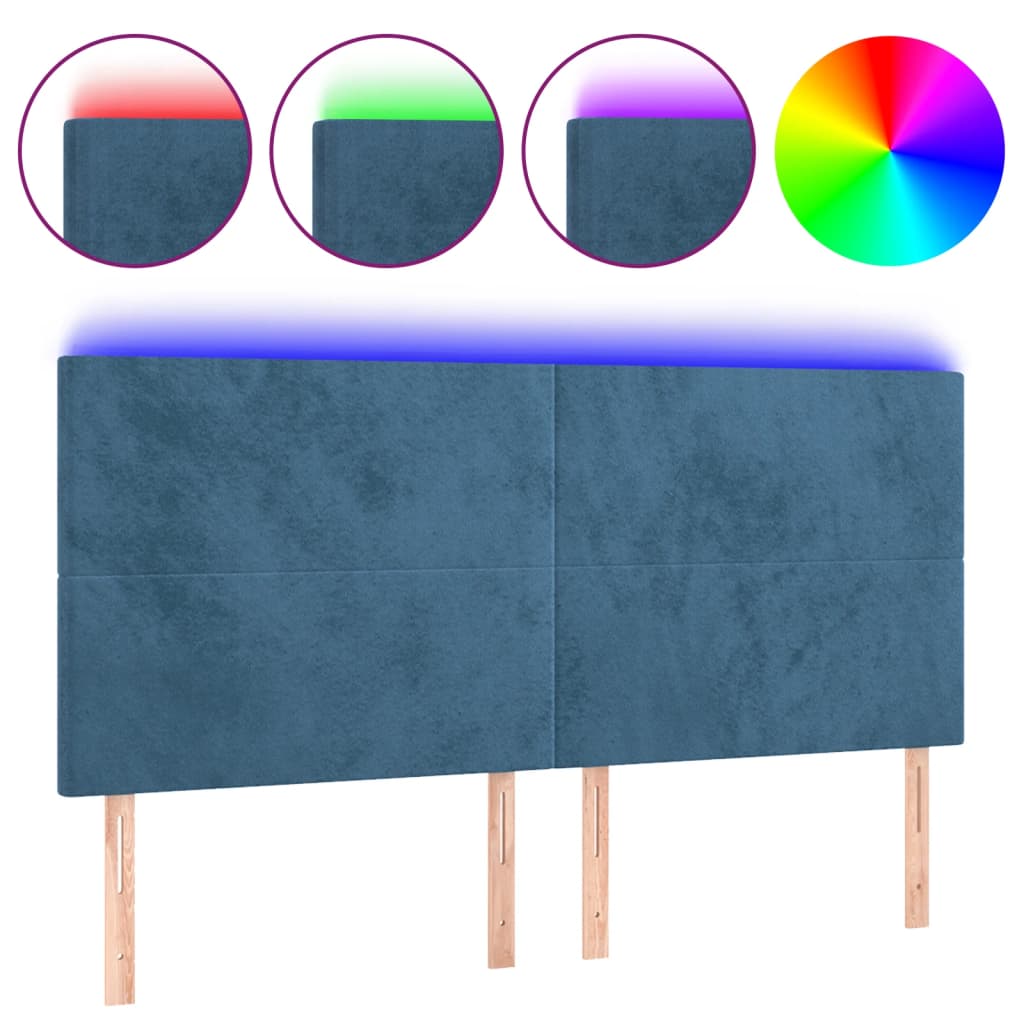 sengegavl med LED-lys 180x5x118/128 cm fløjl mørkeblå