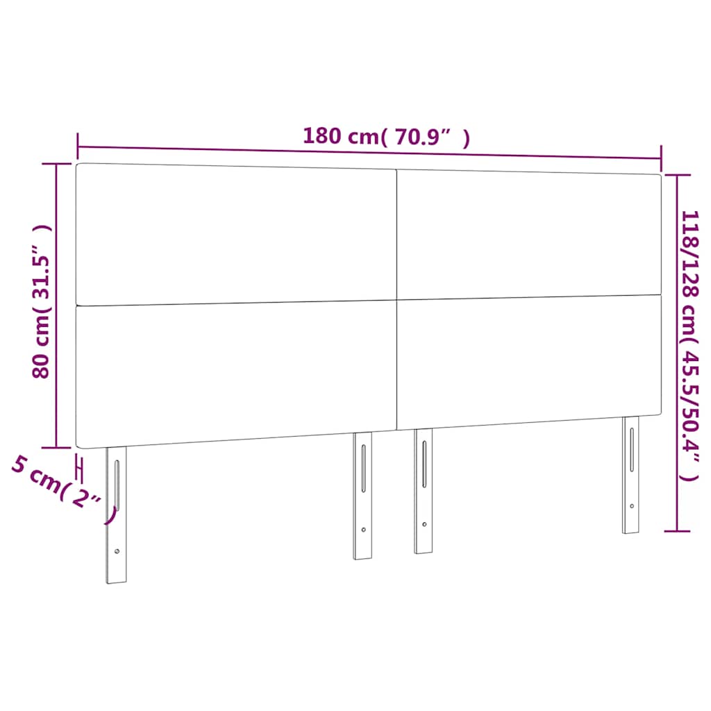 sengegavl med LED-lys 180x5x118/128 cm fløjl mørkeblå
