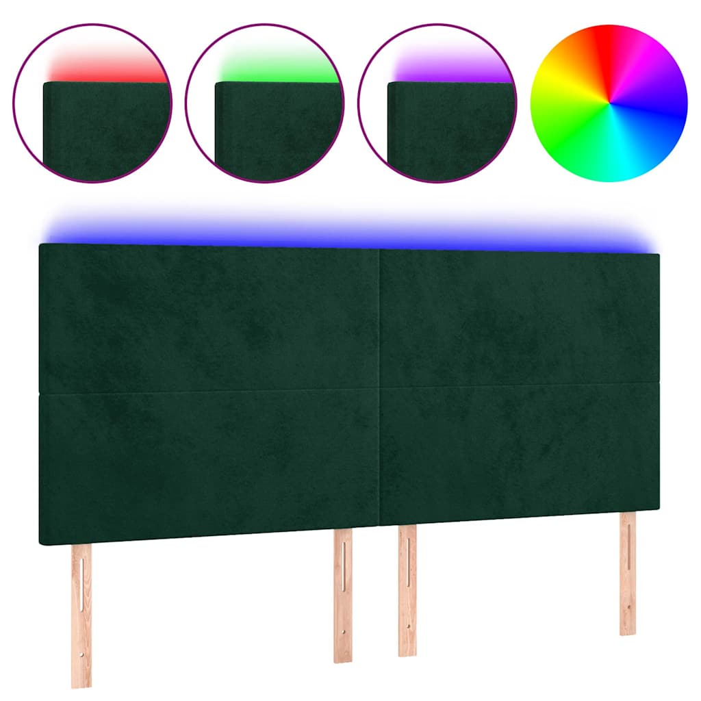 sengegavl med LED-lys 200x5x118/128 cm fløjl mørkegrøn
