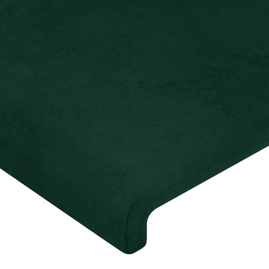 sengegavl med LED-lys 200x5x118/128 cm fløjl mørkegrøn