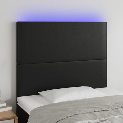 sengegavl med LED-lys 80x5x118/128 cm kunstlæder sort