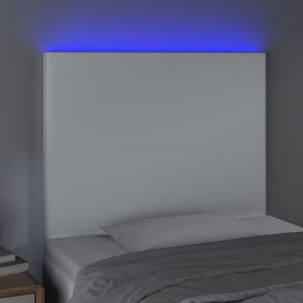 sengegavl med LED-lys 80x5x118/128 cm kunstlæder hvid