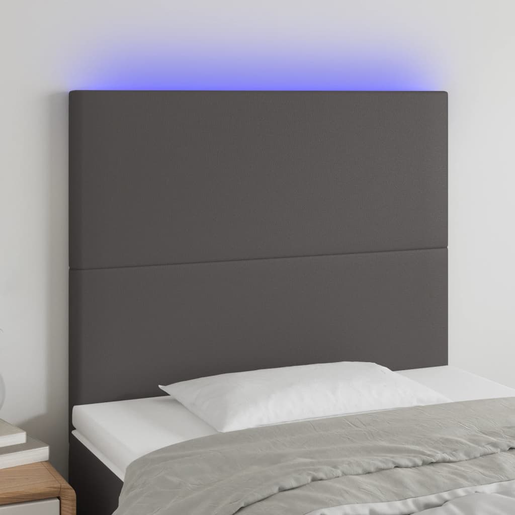 sengegavl med LED-lys 80x5x118/128 cm kunstlæder grå