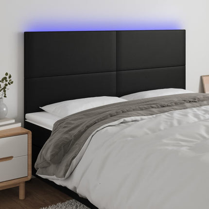 sengegavl med LED-lys 160x5x118/128 cm kunstlæder sort