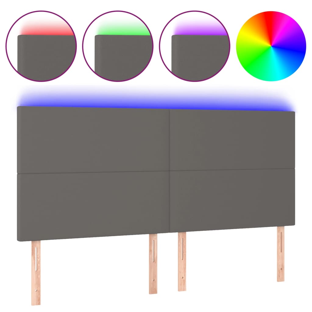 sengegavl med LED-lys 160x5x118/128 cm kunstlæder grå