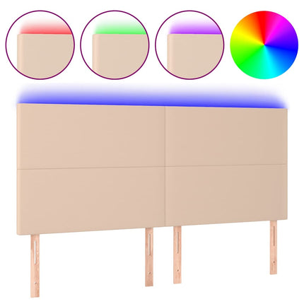 sengegavl med LED-lys 160x5x118/128 cm kunstlæder cappuccino