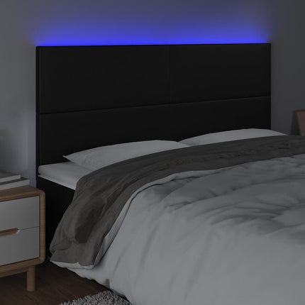 sengegavl med LED-lys 180x5x118/128 cm kunstlæder sort