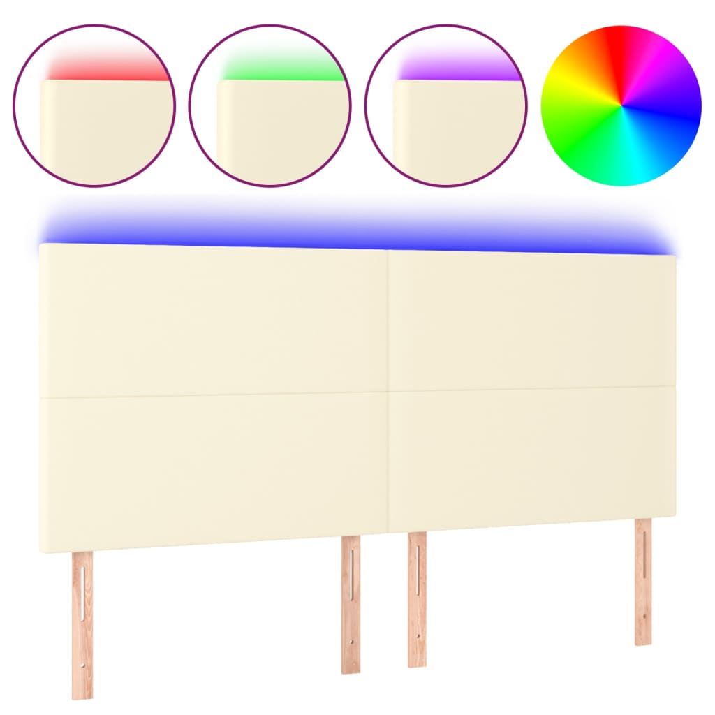 sengegavl med LED-lys 180x5x118/128 cm kunstlæder cremefarvet