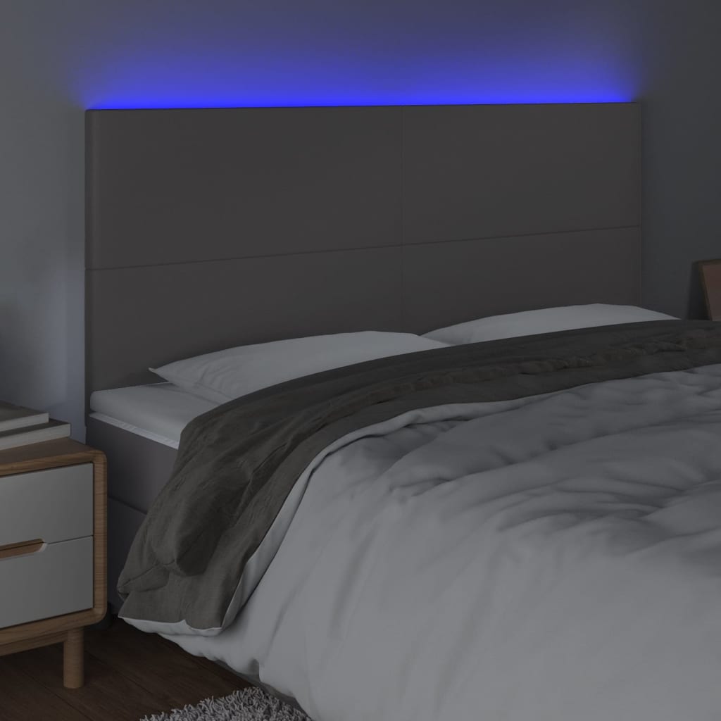 sengegavl med LED-lys 180x5x118/128 cm kunstlæder grå