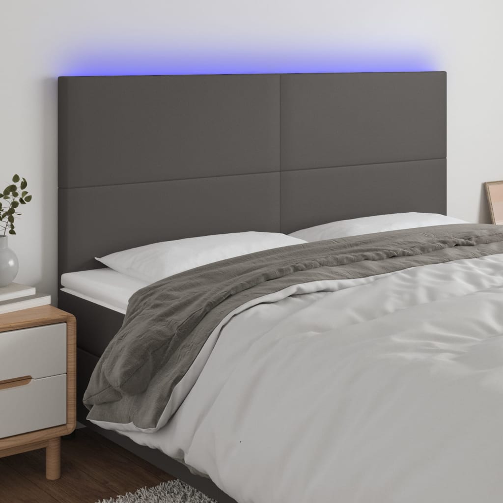 sengegavl med LED-lys 180x5x118/128 cm kunstlæder grå