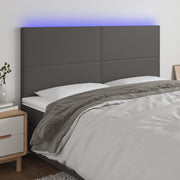 sengegavl med LED-lys 180x5x118/128 cm kunstlæder grå