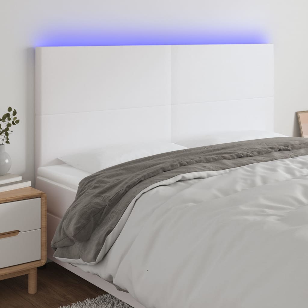 sengegavl med LED-lys 200x5x118/128 cm kunstlæder hvid