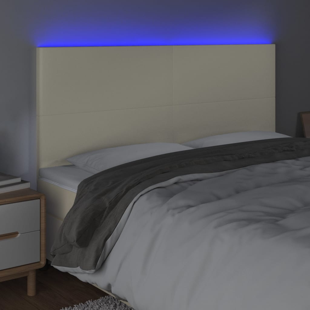 sengegavl med LED-lys 200x5x118/128 cm kunstlæder cremefarvet