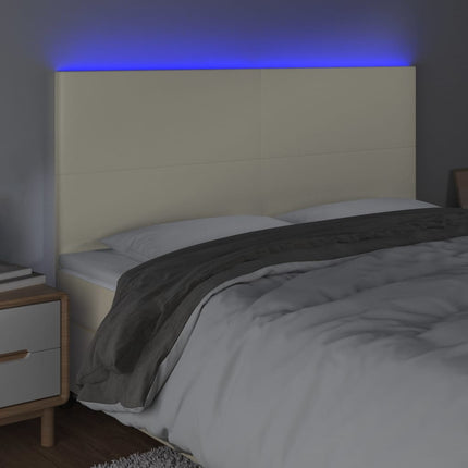 sengegavl med LED-lys 200x5x118/128 cm kunstlæder cremefarvet
