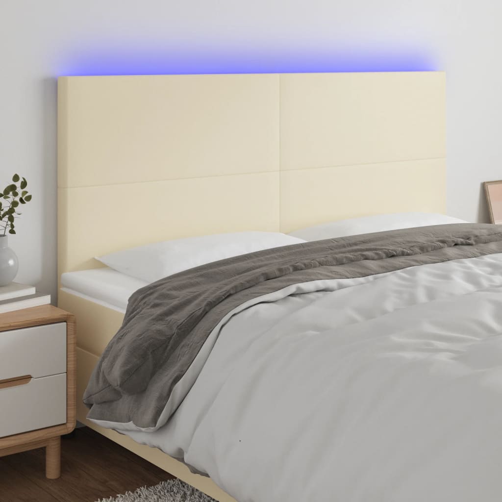 sengegavl med LED-lys 200x5x118/128 cm kunstlæder cremefarvet