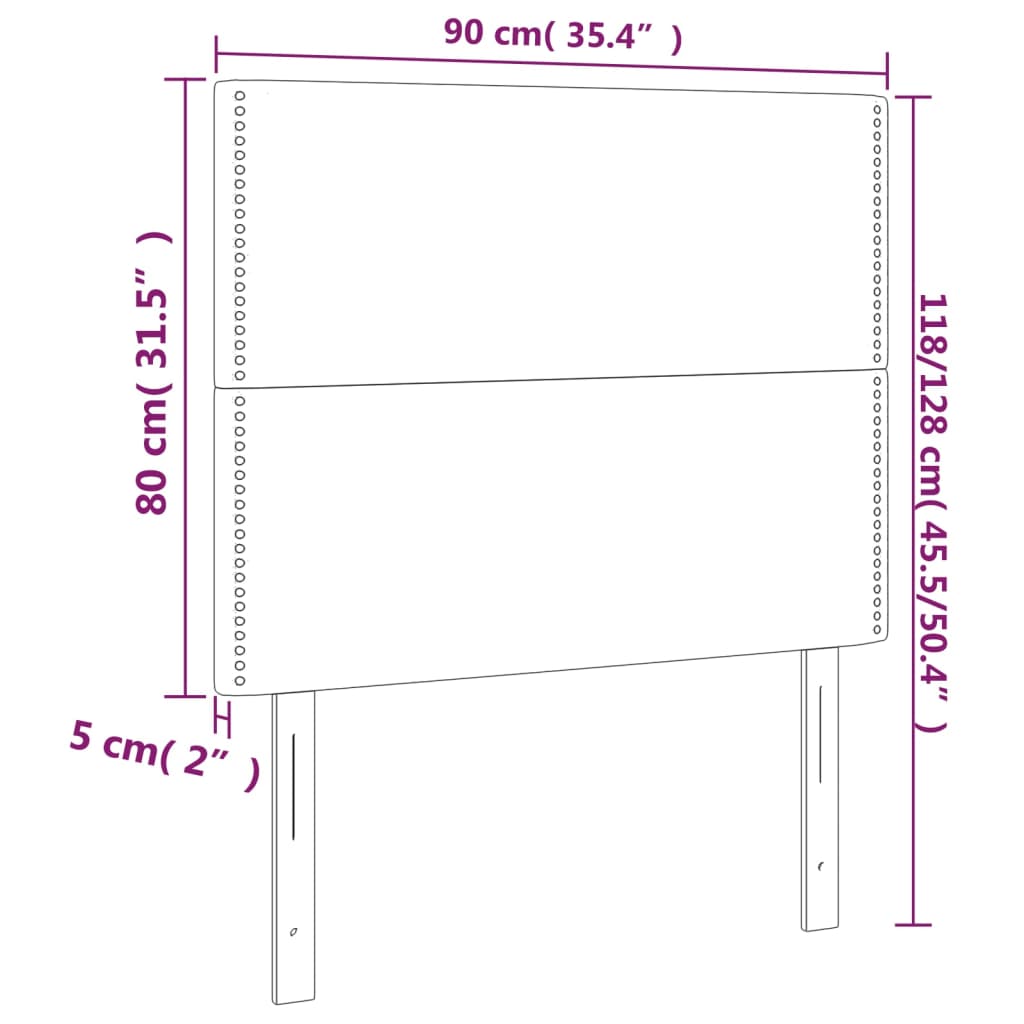 sengegavl med LED-lys 90x5x118/128 cm stof mørkebrun