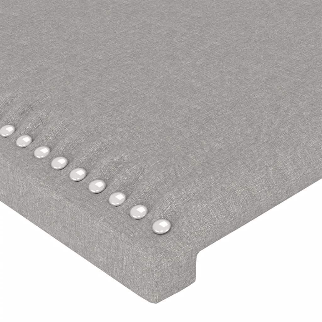 sengegavl med LED-lys 100x5x118/128 cm stof lysegrå