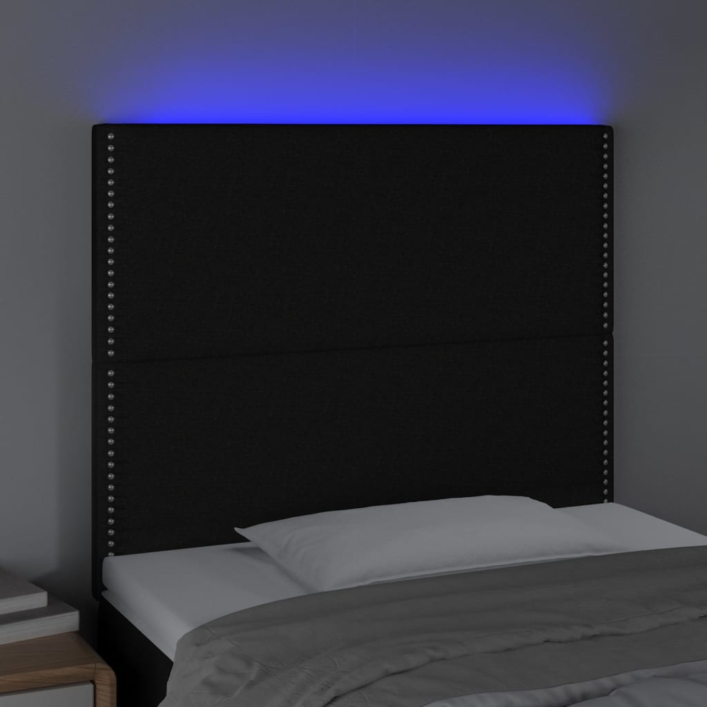 sengegavl med LED-lys 100x5x118/128 cm stof sort