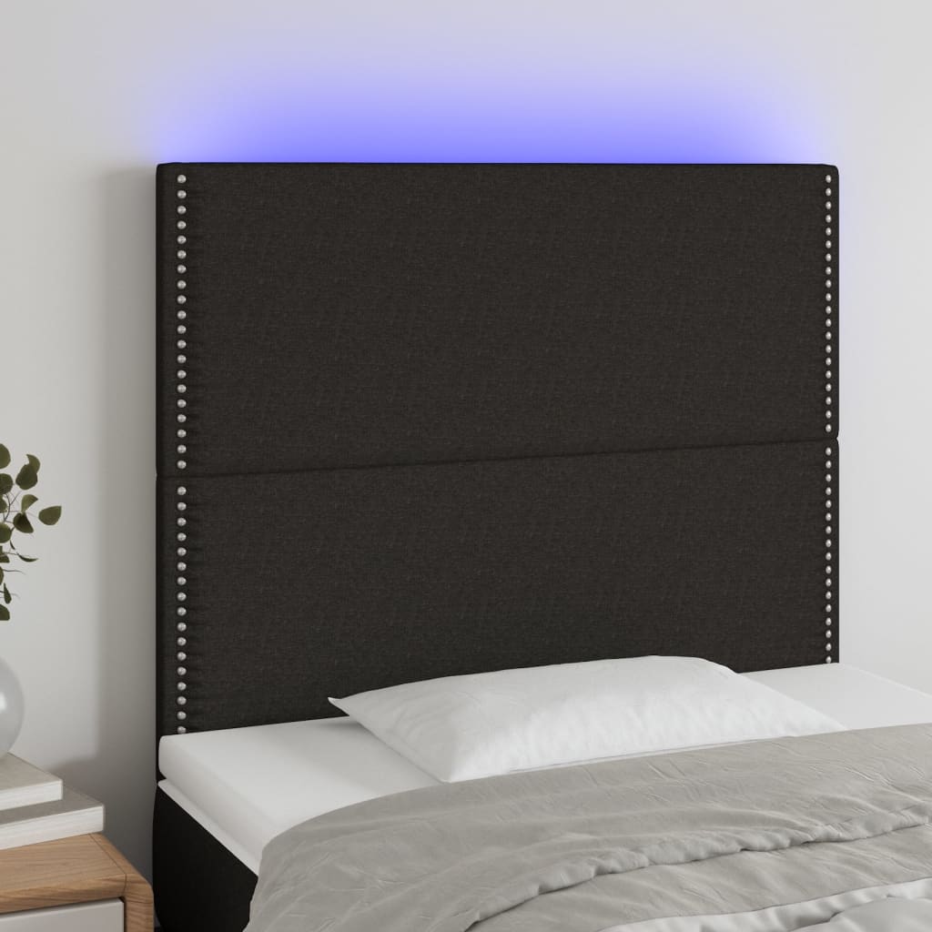 sengegavl med LED-lys 100x5x118/128 cm stof sort