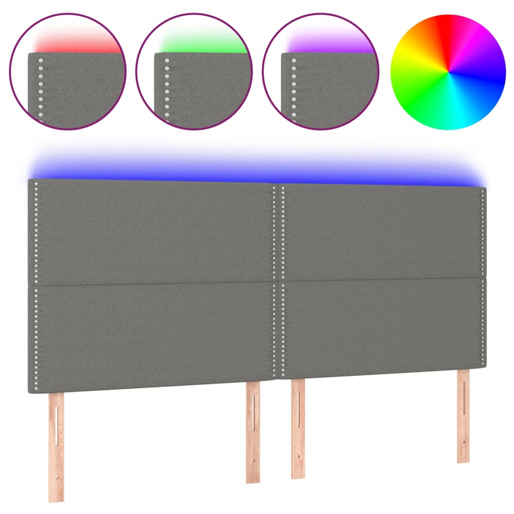 sengegavl med LED-lys 180x5x118/128 cm stof mørkegrå
