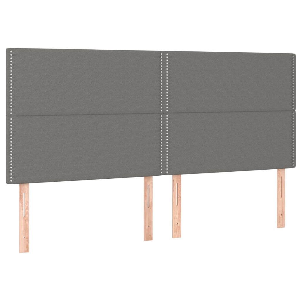 sengegavl med LED-lys 180x5x118/128 cm stof mørkegrå
