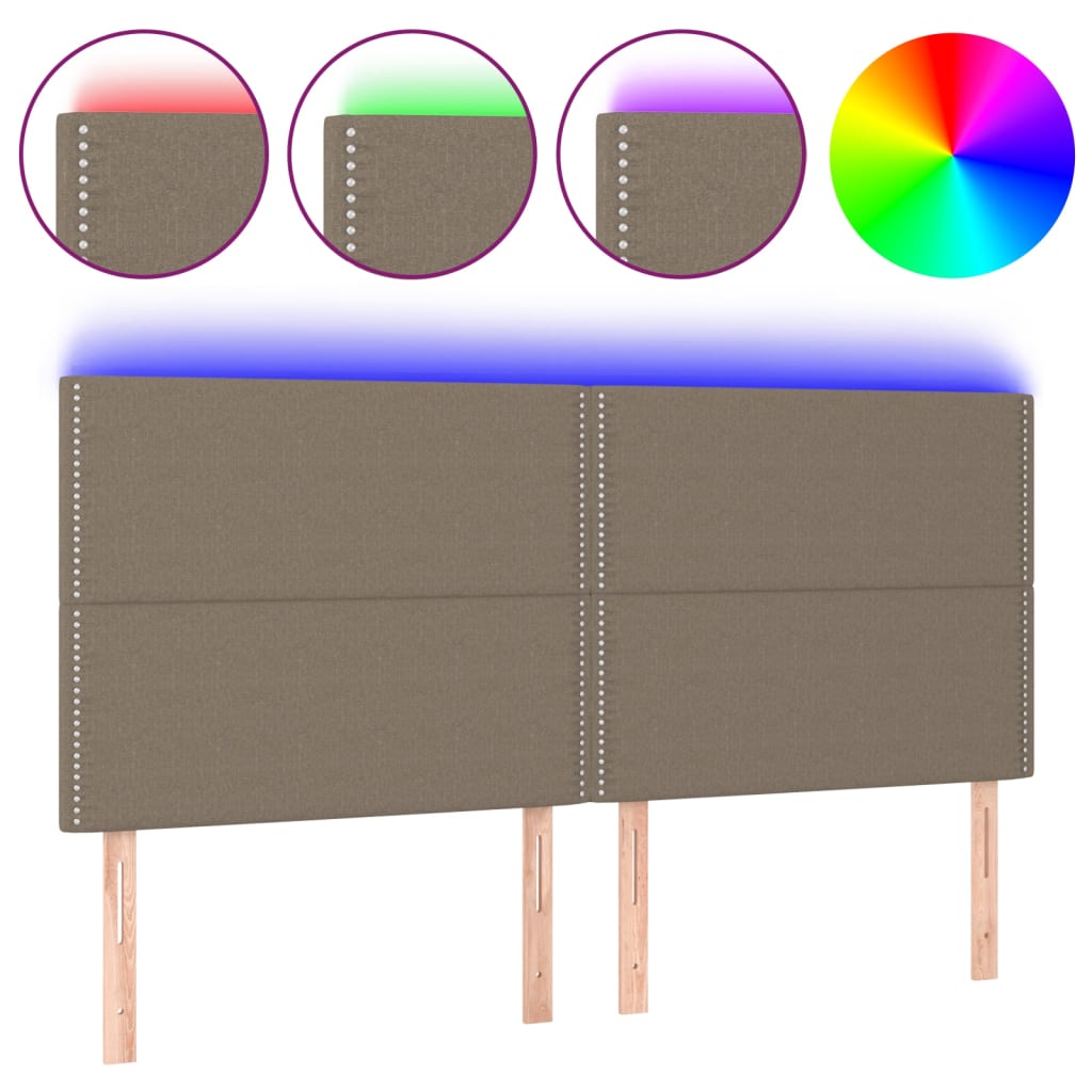 sengegavl med LED-lys 180x5x118/128 cm stof gråbrun