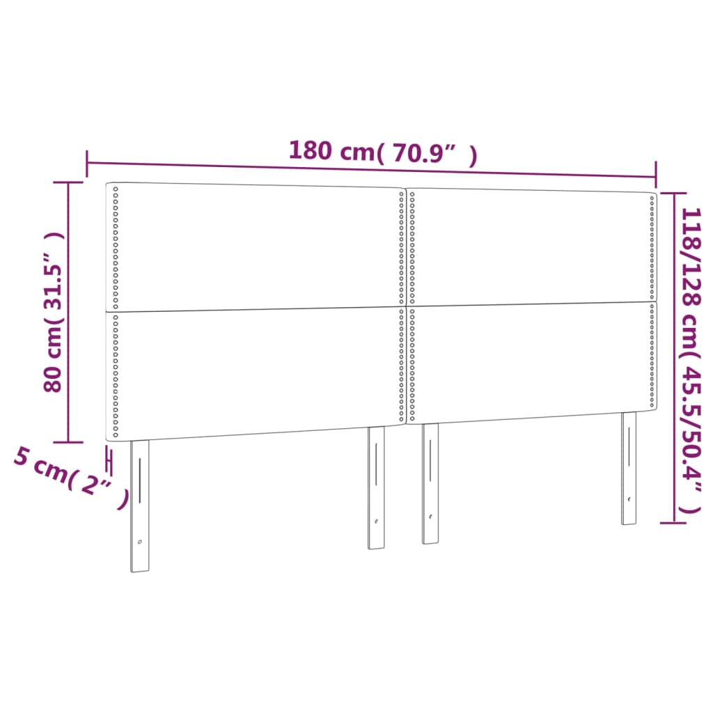 sengegavl med LED-lys 180x5x118/128 cm stof blå