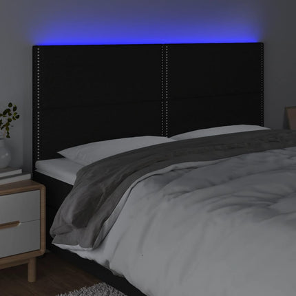 sengegavl med LED-lys 200x5x118/128 cm stof sort