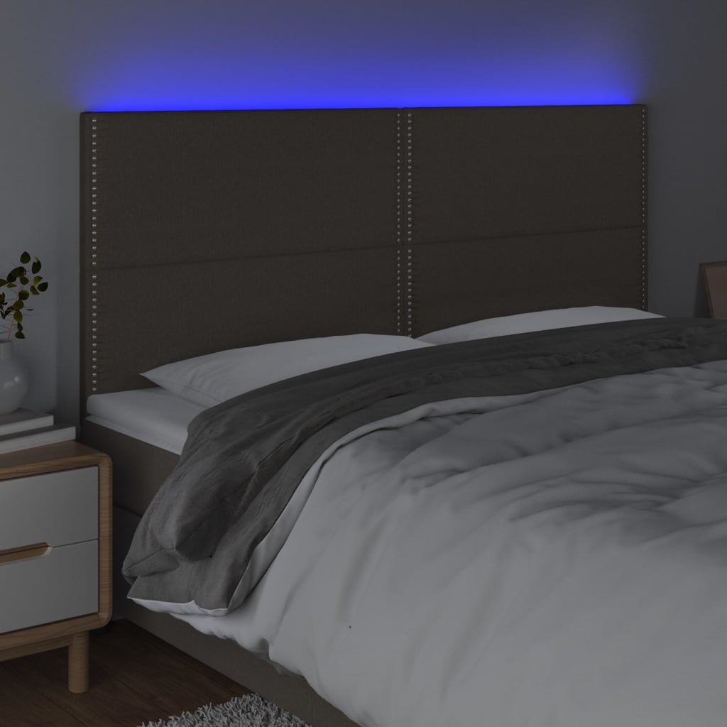 sengegavl med LED-lys 200x5x118/128 cm stof gråbrun