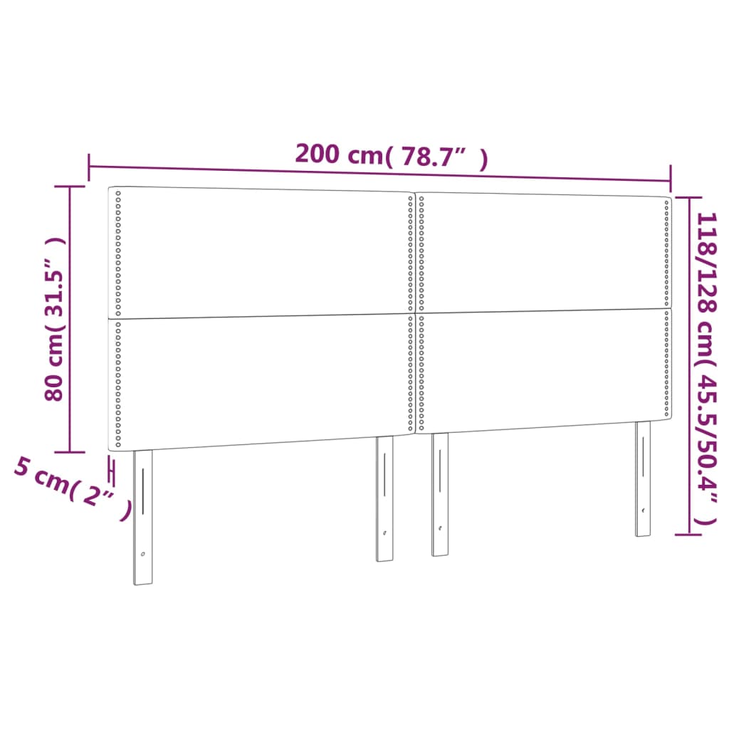 sengegavl med LED-lys 200x5x118/128 cm stof blå