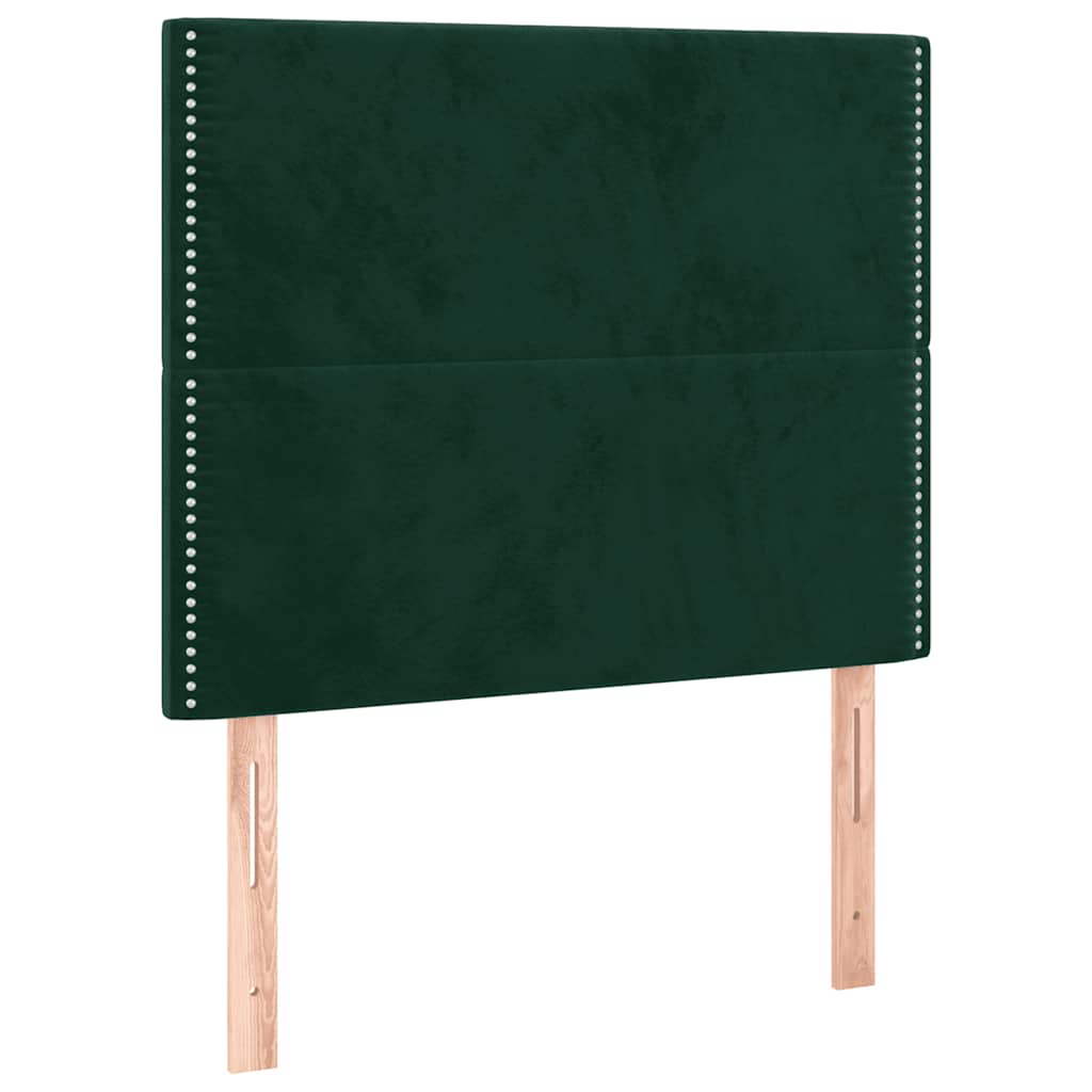 sengegavl med LED-lys 100x5x118/128 cm fløjl mørkegrøn