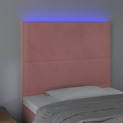 sengegavl med LED-lys 100x5x118/128 cm fløjl lyserød