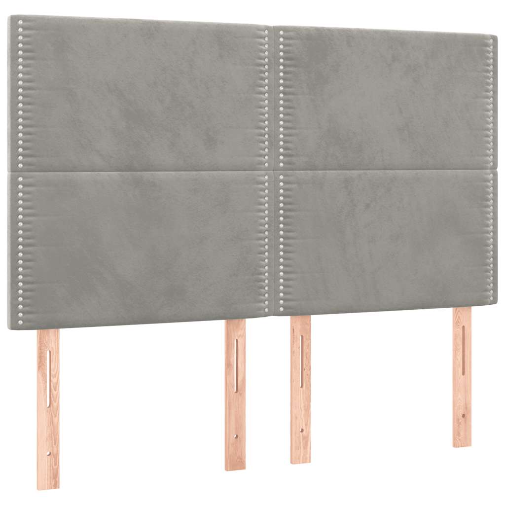 sengegavl med LED-lys 144x5x118/128 cm fløjl lysegrå