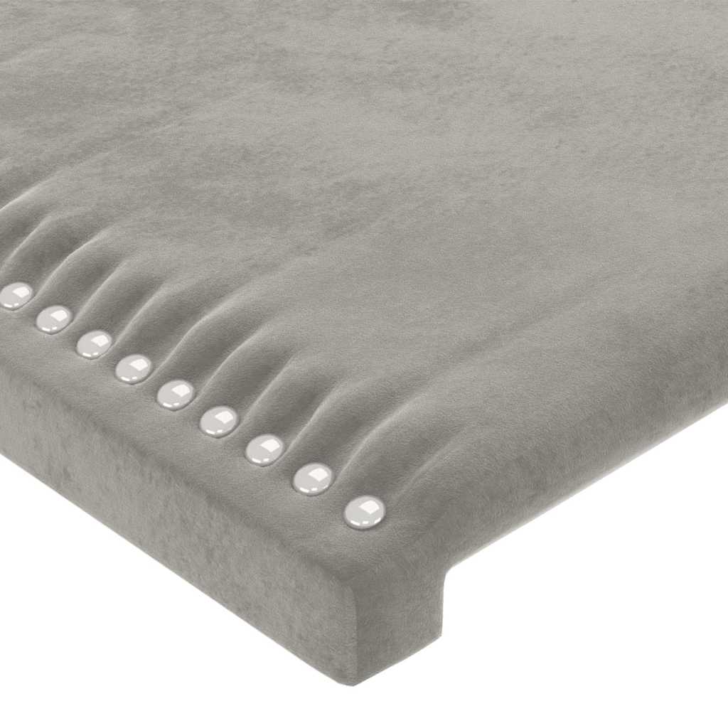 sengegavl med LED-lys 144x5x118/128 cm fløjl lysegrå