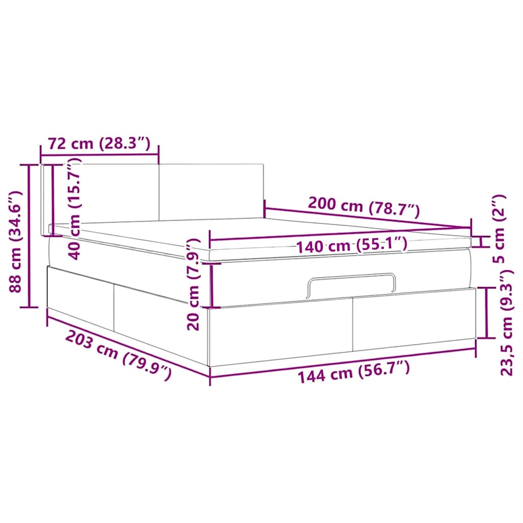 sengegavl med LED-lys 144x5x118/128 cm fløjl lysegrå