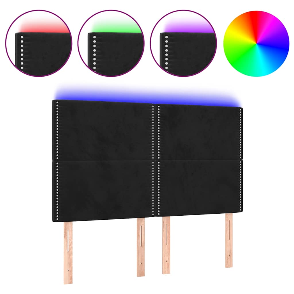 sengegavl med LED-lys 144x5x118/128 cm fløjl sort