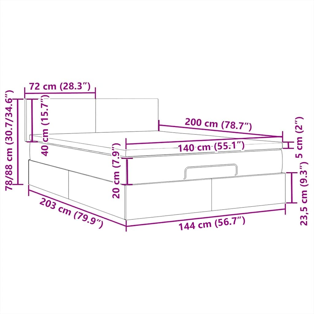 sengegavl med LED-lys 144x5x118/128 cm fløjl sort