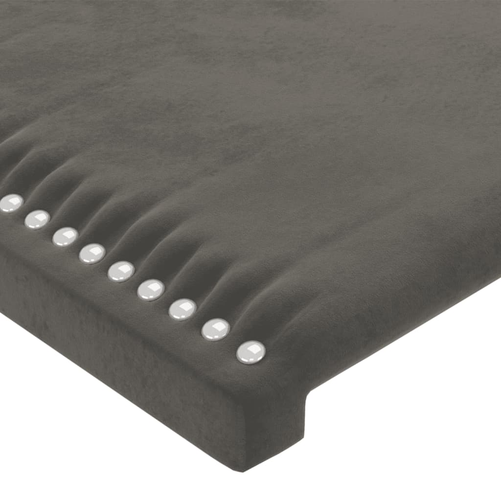 sengegavl med LED-lys 160x5x118/128 cm fløjl mørkegrå