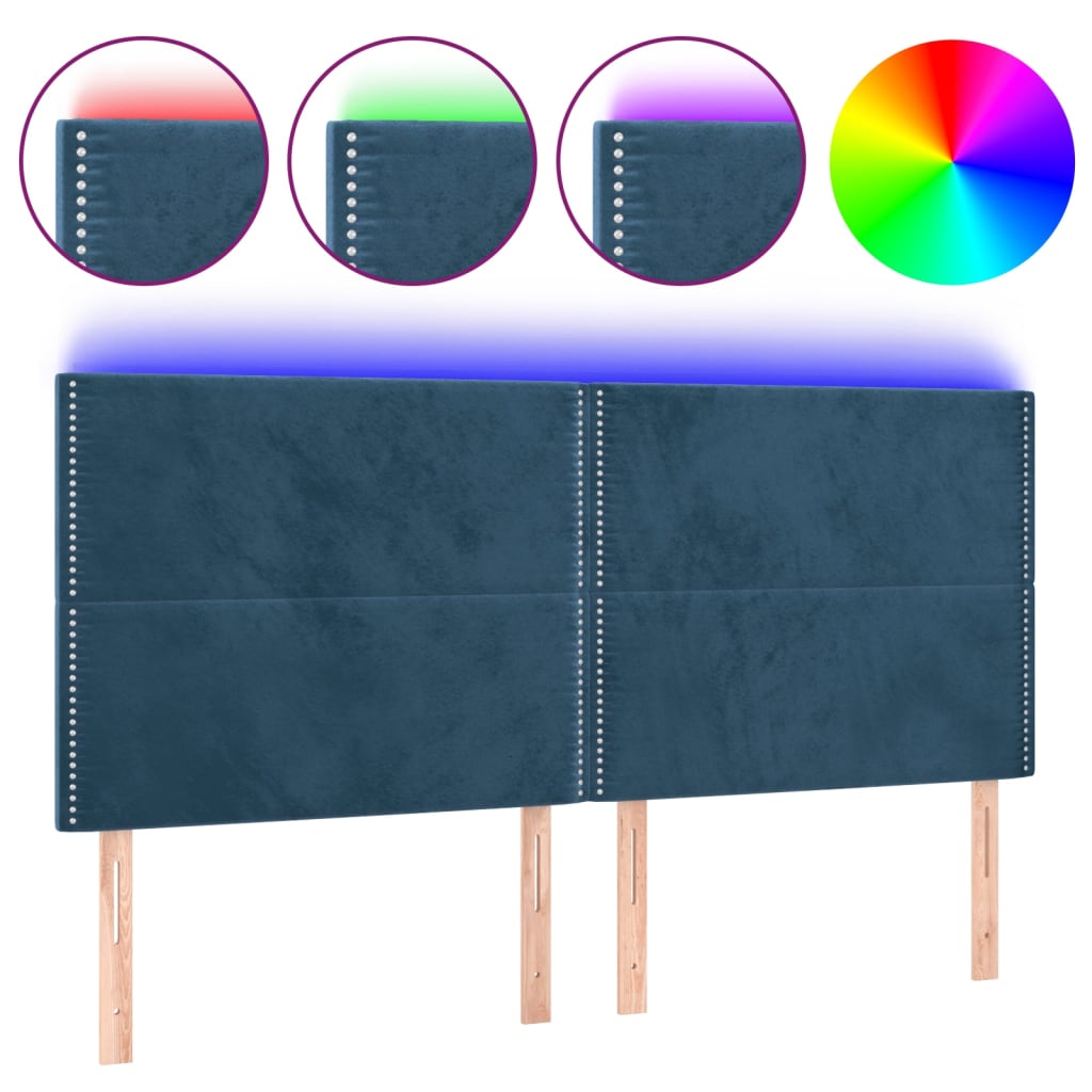sengegavl med LED-lys 160x5x118/128 cm fløjl mørkeblå