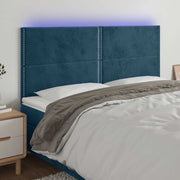sengegavl med LED-lys 160x5x118/128 cm fløjl mørkeblå