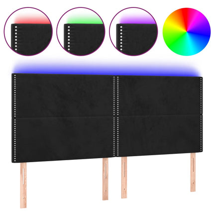 sengegavl med LED-lys 200x5x118/128 cm fløjl sort