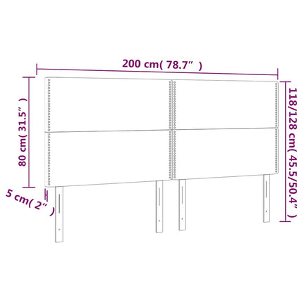 sengegavl med LED-lys 200x5x118/128 cm fløjl mørkeblå