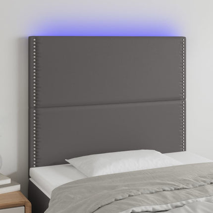 sengegavl med LED-lys 100x5x118/128 cm kunstlæder grå