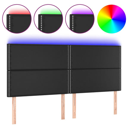 sengegavl med LED-lys 180x5x118/128 cm kunstlæder sort