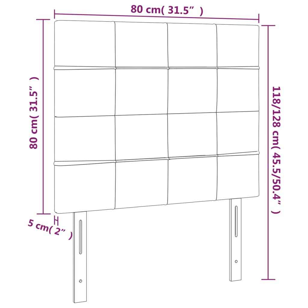 sengegavl med LED-lys 80x5x118/128 cm stof cremefarvet