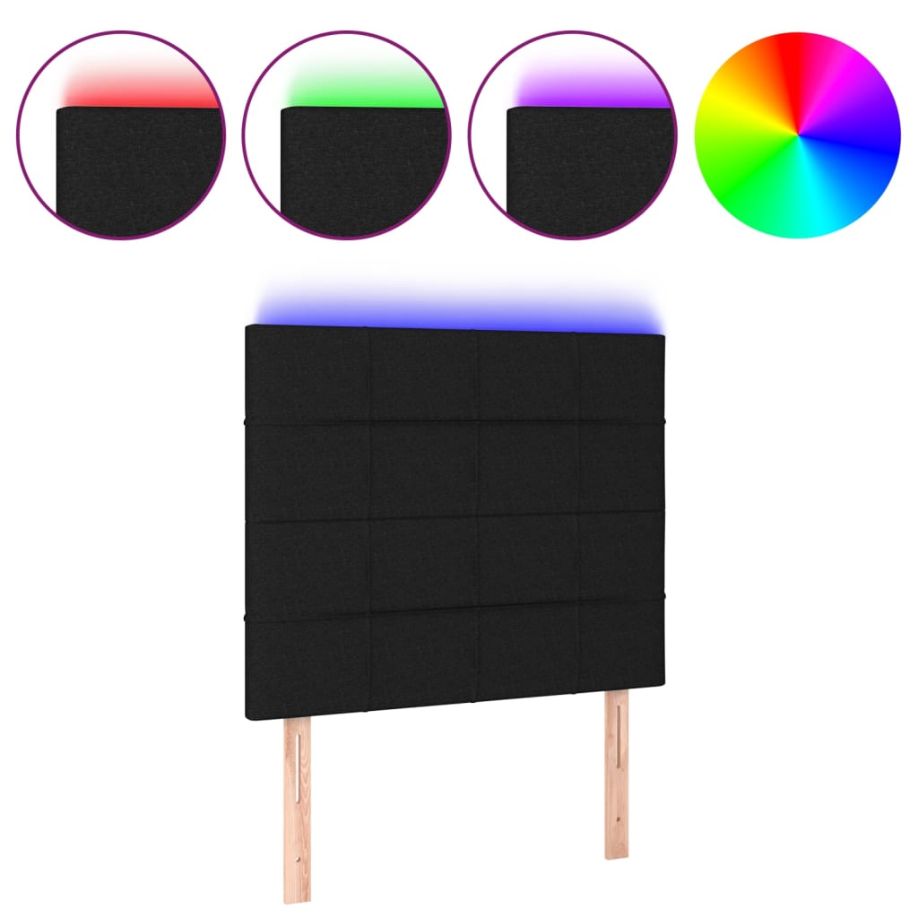 sengegavl med LED-lys 90x5x118/128 cm stof sort