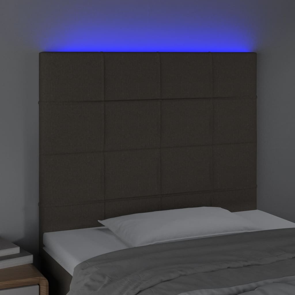 sengegavl med LED-lys 90x5x118/128 cm stof gråbrun